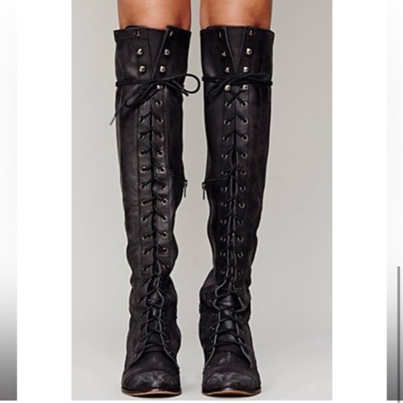 Jeffrey Campbell x Free People Black Joe Lace-Up OTK Boots - Picture 5 of 15